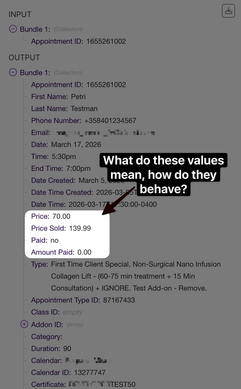 Acuity Scheduling Conversion Tracking, Acuity API, Price, Value parameters.