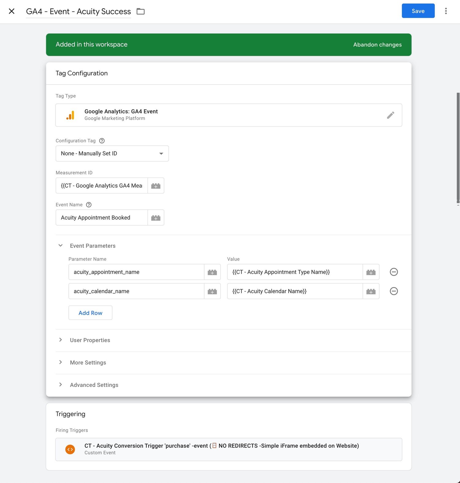 Acuity Scheduling conversion tracking Google Tag Manager tag for Google Analytics 4 - custom event