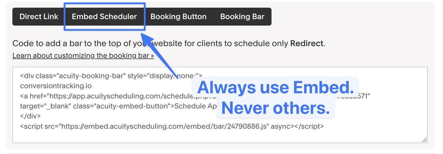 Acuity Scheduling embed options