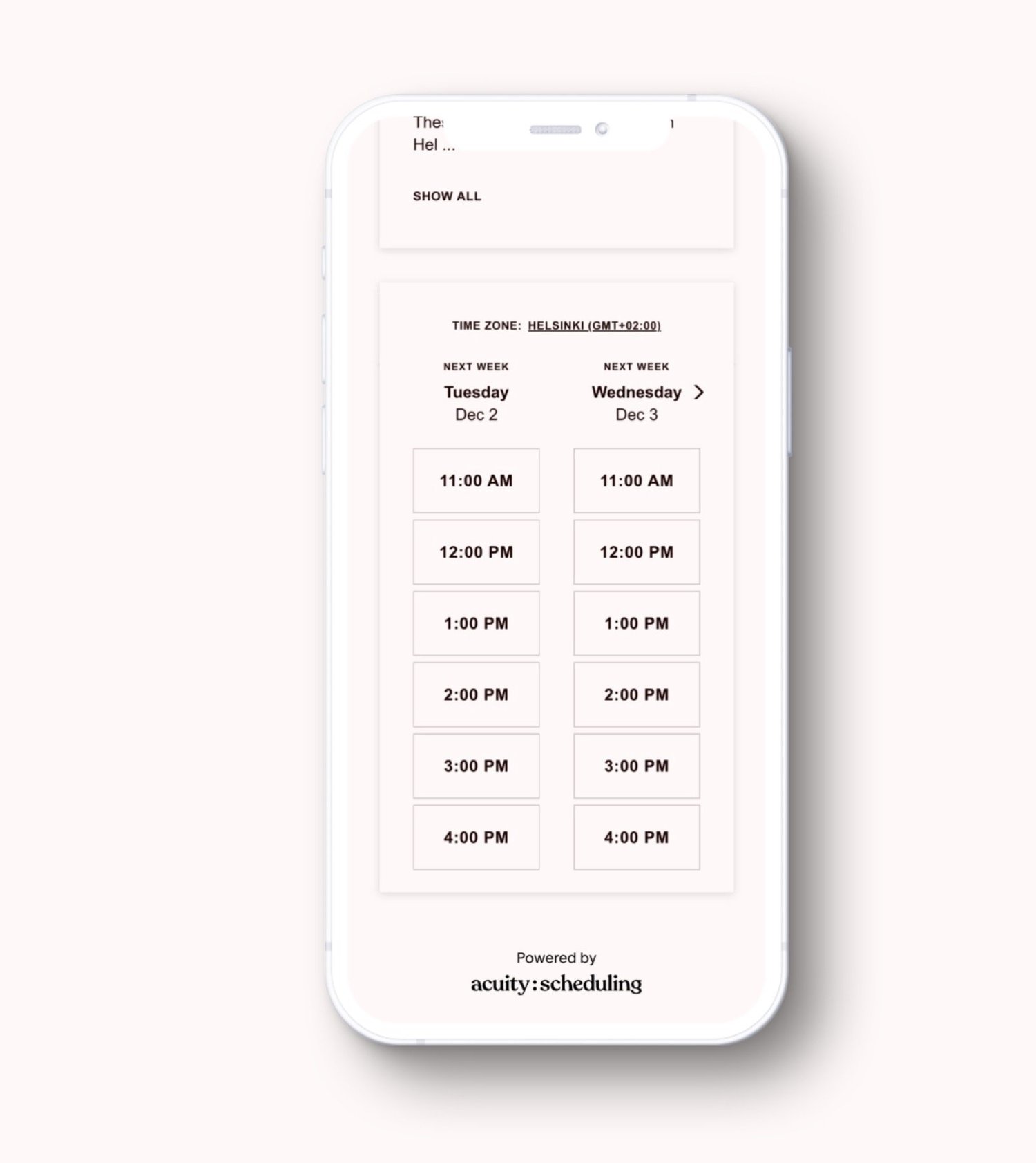 Acuity Scheduling full-width mobile embed example
