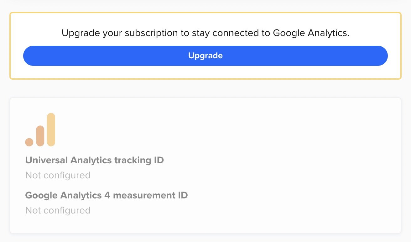 Calendly conversion tracking and Google Analytics requires a paid Calendly plan – screenshot of upgrade prompt