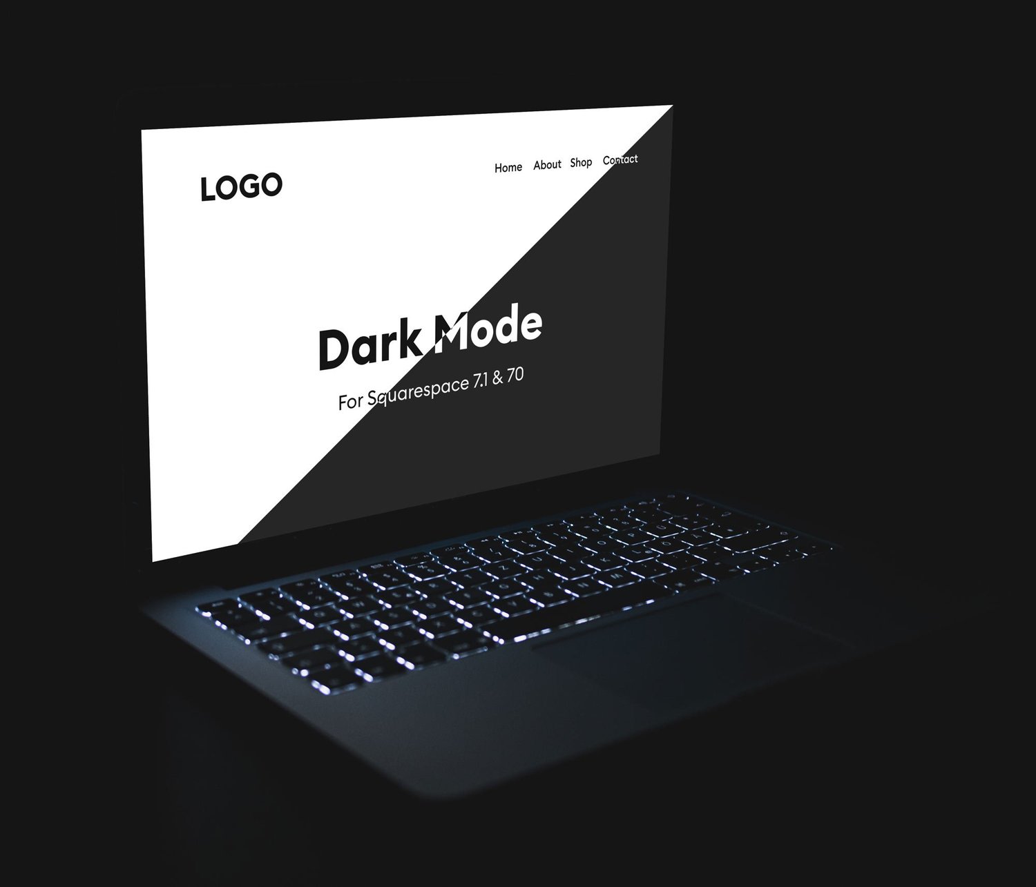 Squarespace site with Dark Mode on a MacBook