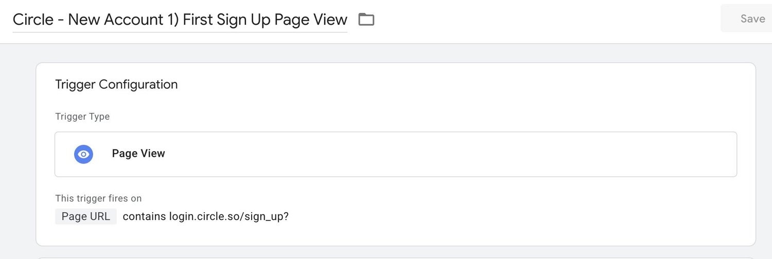 GTM trigger for Circle.so sign-up page