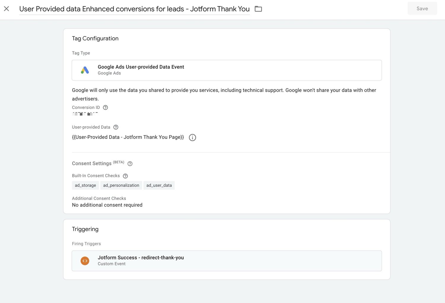 Google Tag Manager enhanced conversion for leads setup