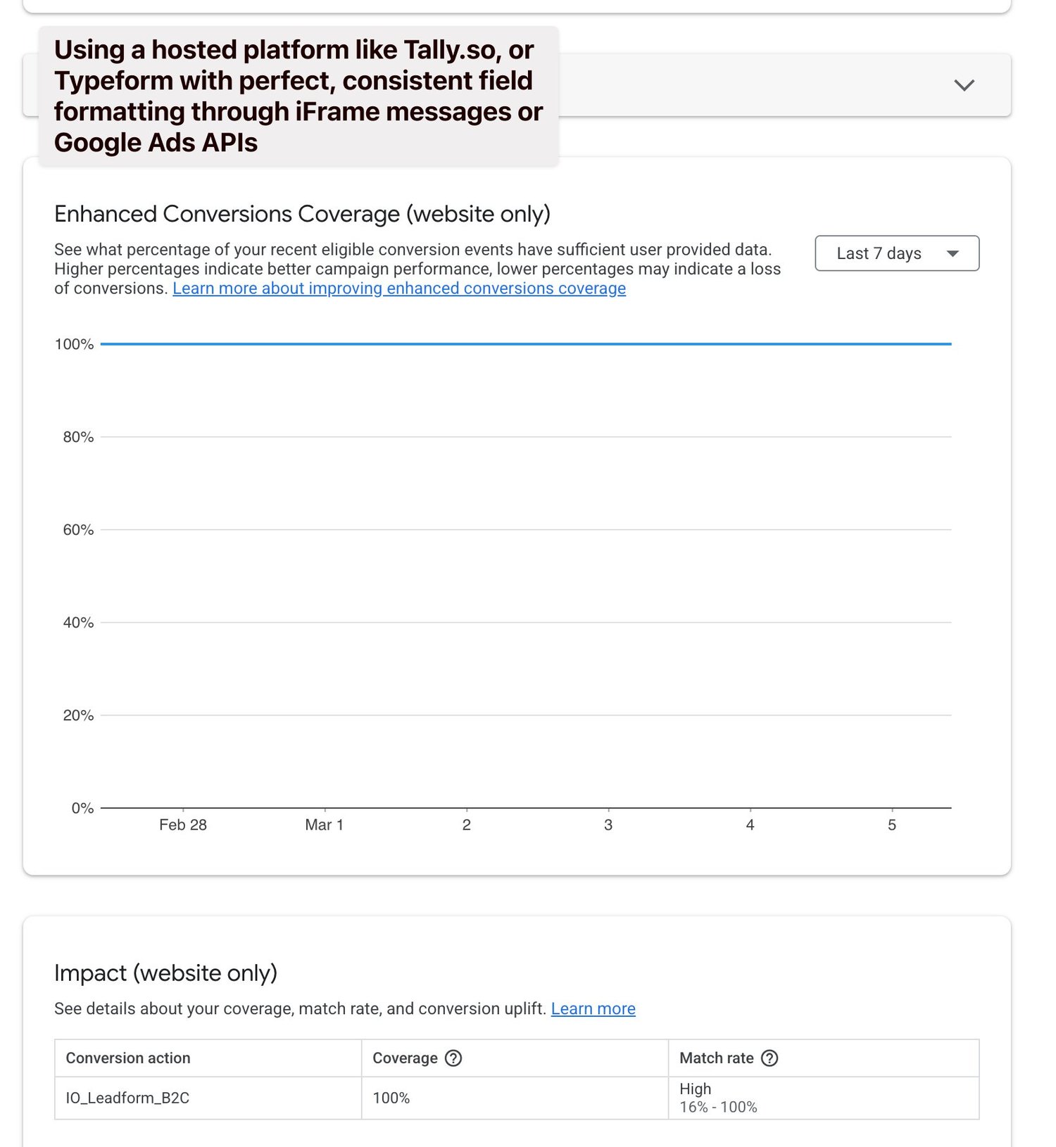 Google Ads Enhanced Conversion tracking results for a hosted platform like Acuity Scheduling