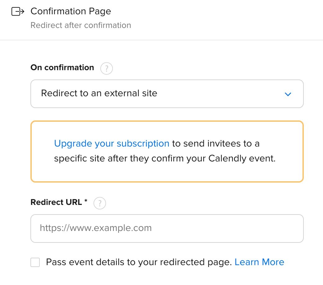 Calendly (Free Plan) – how to redirect to an external page?