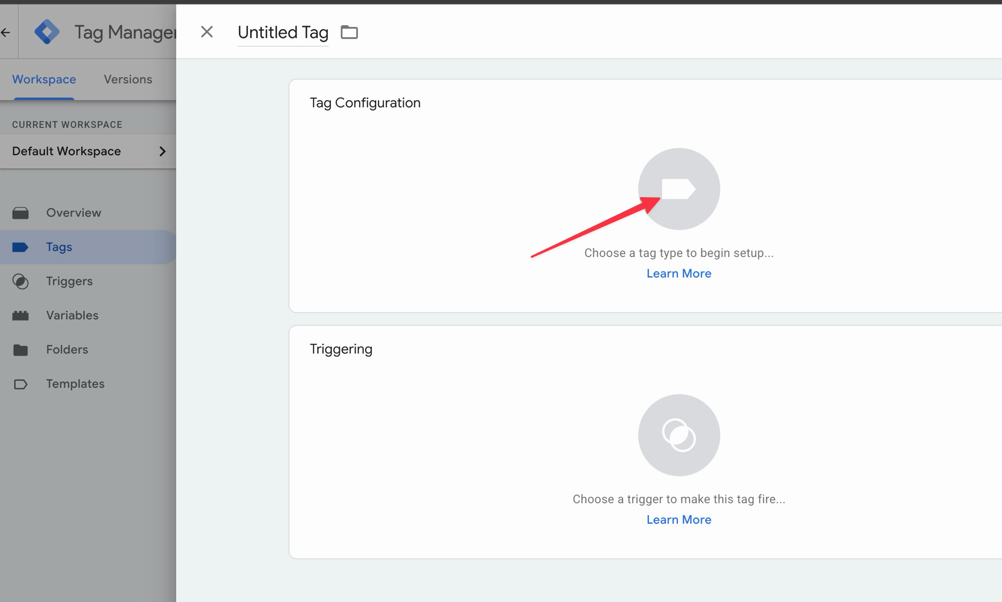 New tag panel — click Tag Configuration