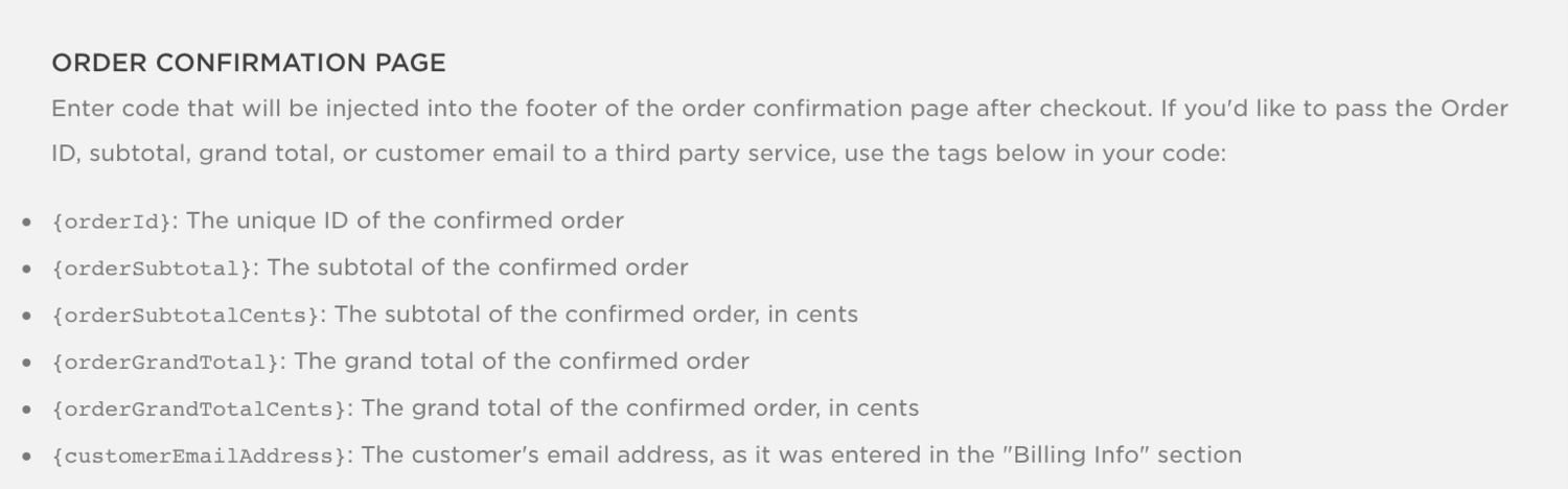 Squarespace Order Confirmation Page - Custom Tags & Info