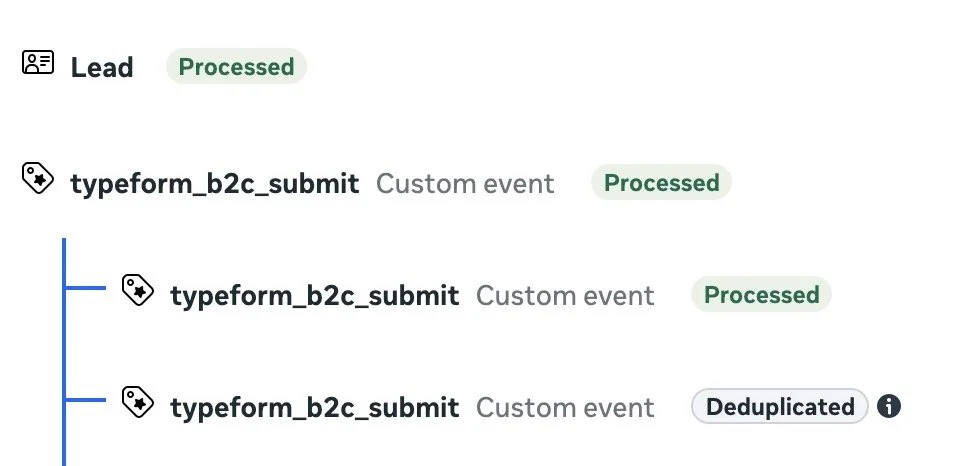 Typeform Meta Facebook Conversions, API: Event Name options: Standard Event and Custom Event