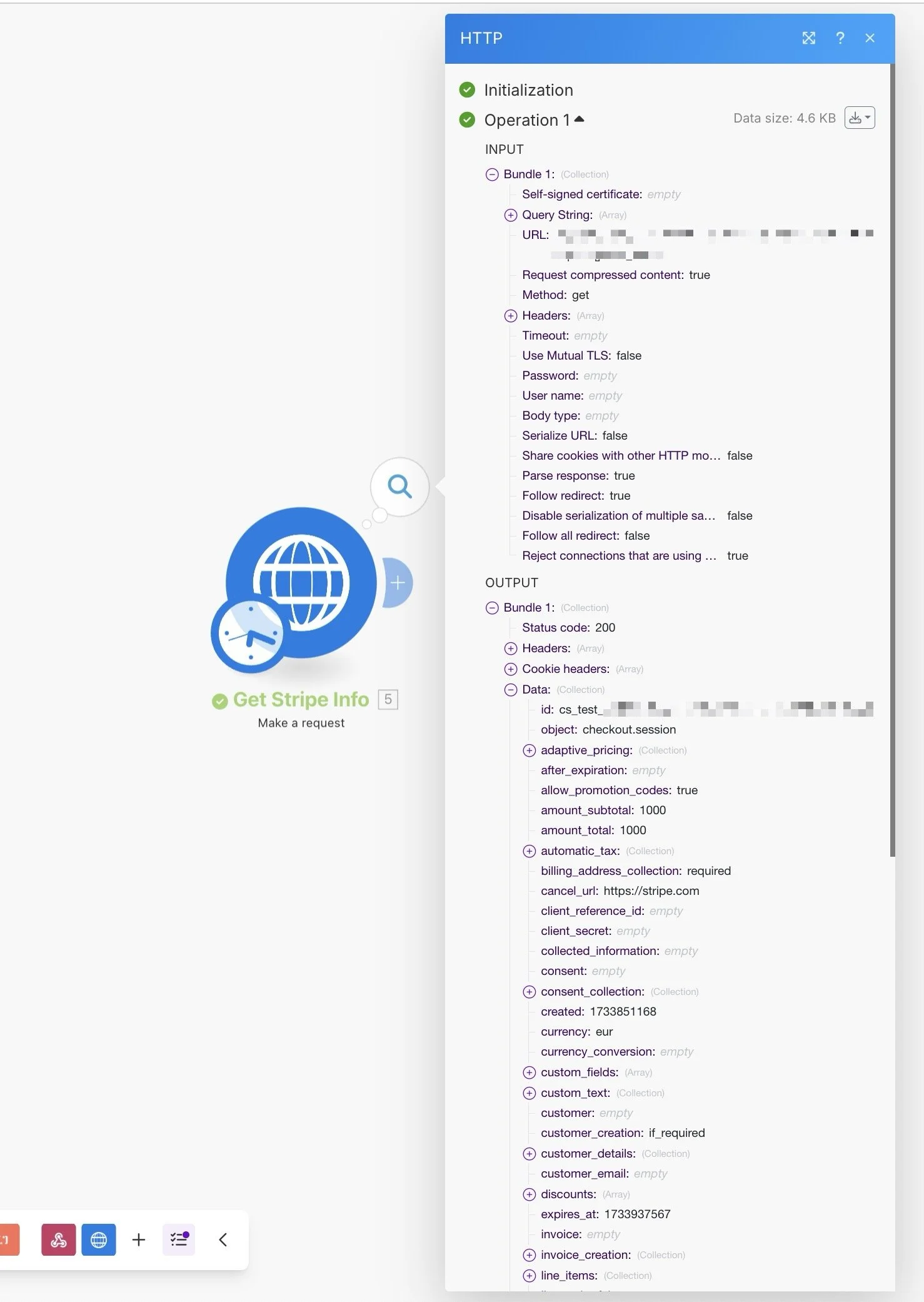 Stripe payment link conversion tracking make.com/http request to Stripe API screenshot.