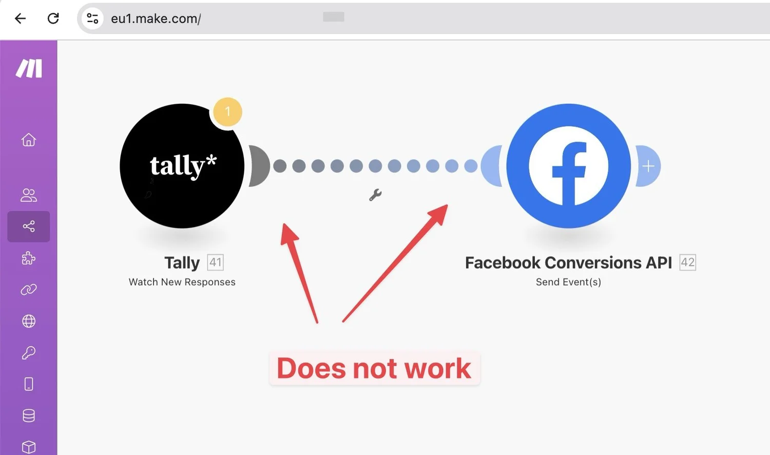 Tally conversion tracking with make.com facebook conversions API.