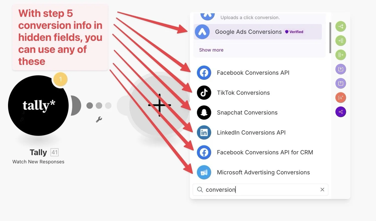 Tally forms API conversions example in make.co