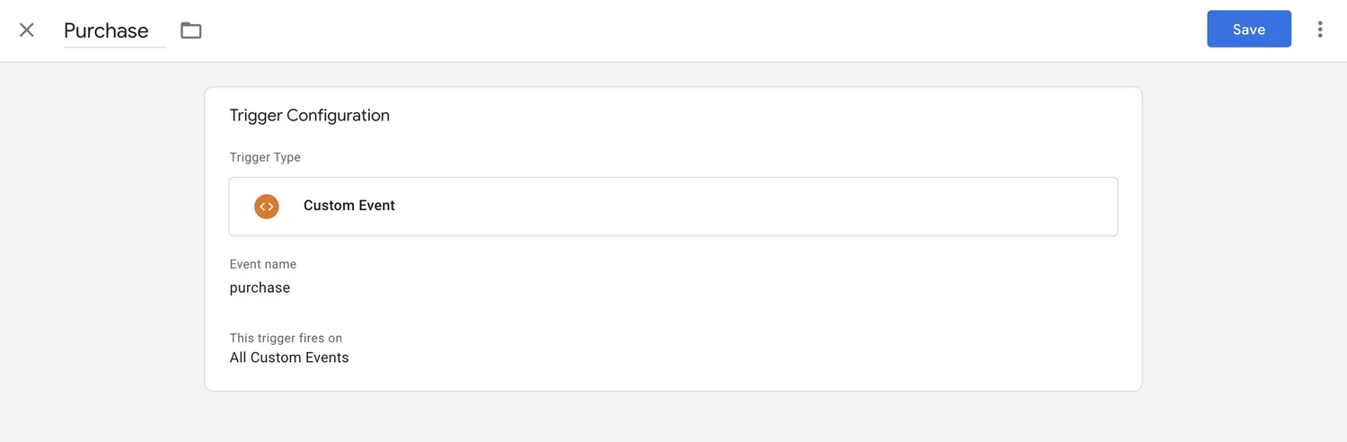 Stripe payment link, Google Tag Manager screenshot, custom event trigger purchase.